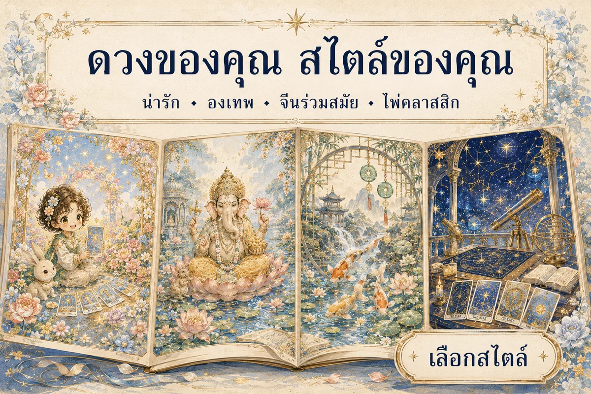 ดวงของคุณ สไตล์ของคุณ — น่ารัก องเทพ จีนร่วมสมัย ไพ่คลาสสิก · ปุ่มเลือกสไตล์