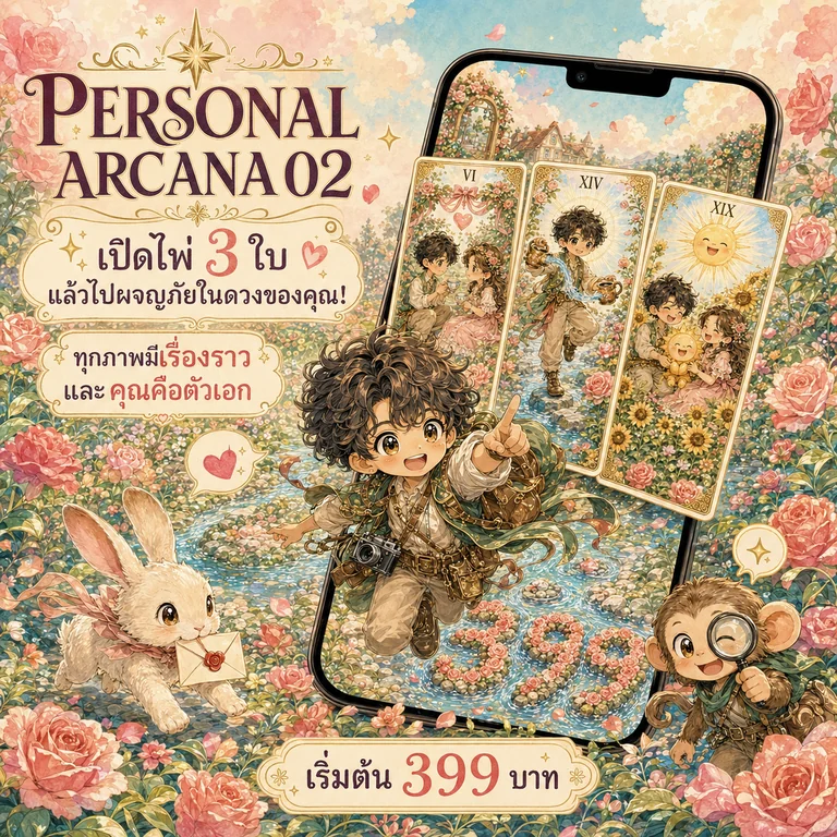 Personal Arcana 02 — เปิดไพ่ 3 ใบ แล้วไปผจญภัยในดวงของคุณ เริ่มต้น 399 บาท